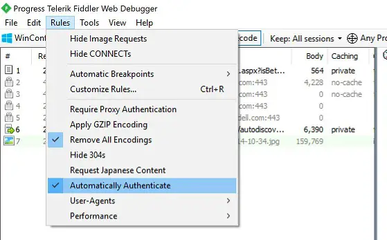 Setting to enable in fiddler to Automattically Authenticate
